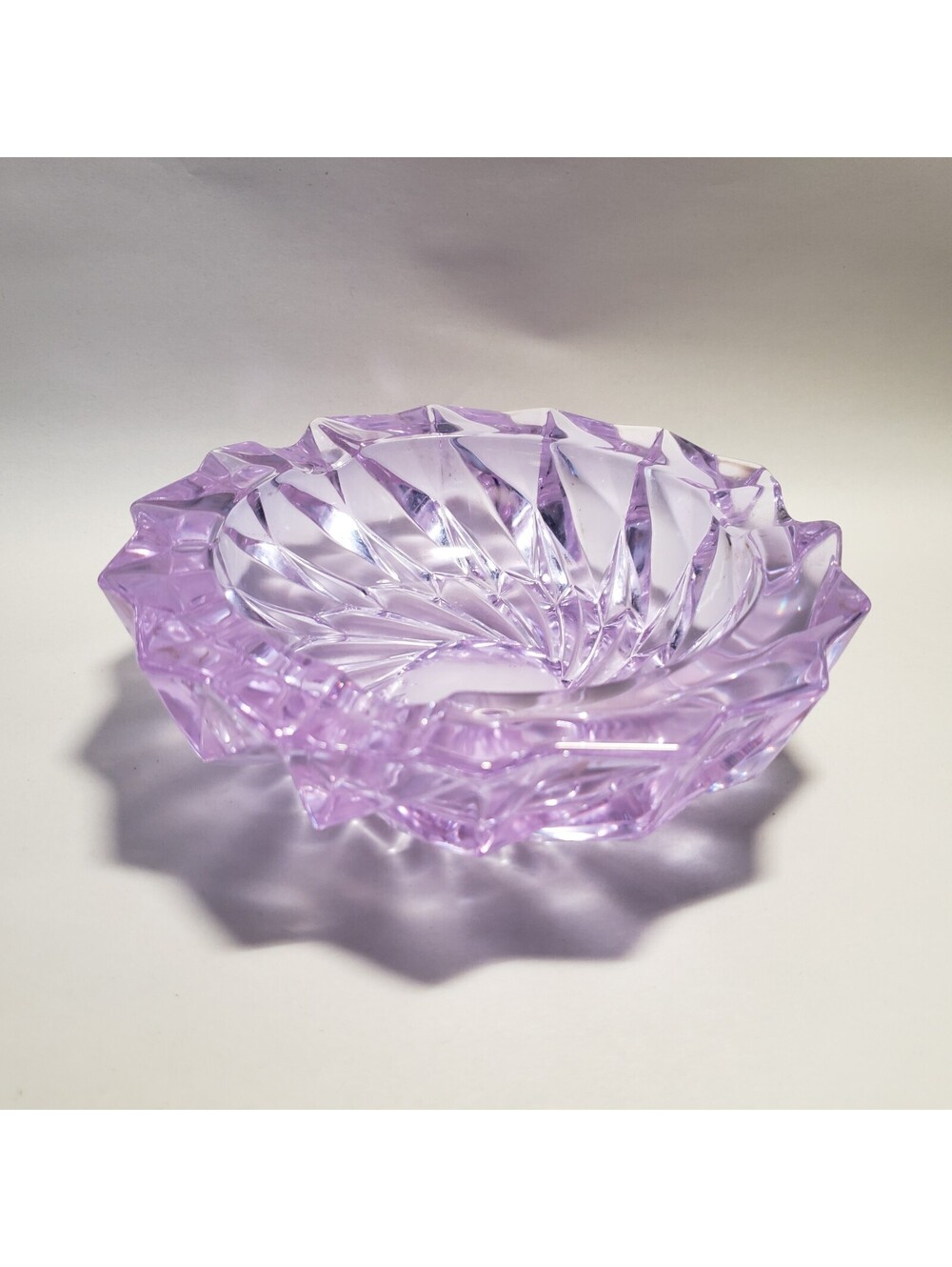 Alexandrite Neodymium Glass Ashtray Czech? Faceted Swirl Heavy 7"
